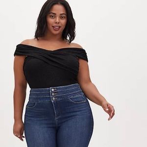 NWT Torrid Black Studio Knit Crisscross Off Shoulder Bodysuit